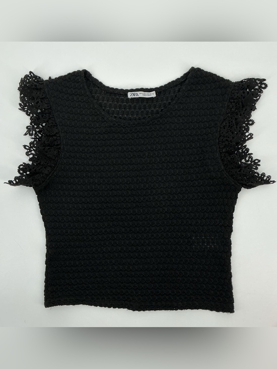 Zara Tops - Zara Black Crochet Flutter Sleeve Crop Top